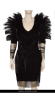 black velvet dress with feathers черное платье sjofne